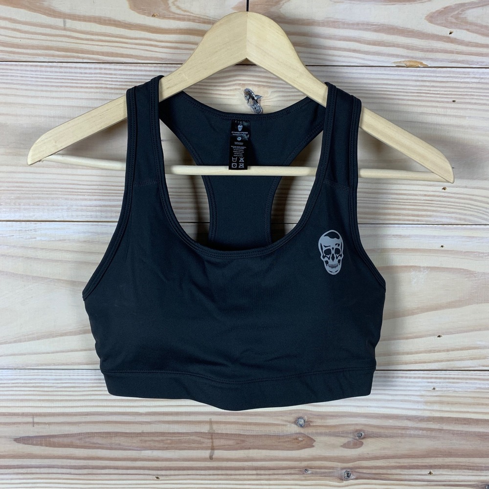 Gymreapers Sports Bra Womens M Black Racerback Skull Athletic Gym Workout
